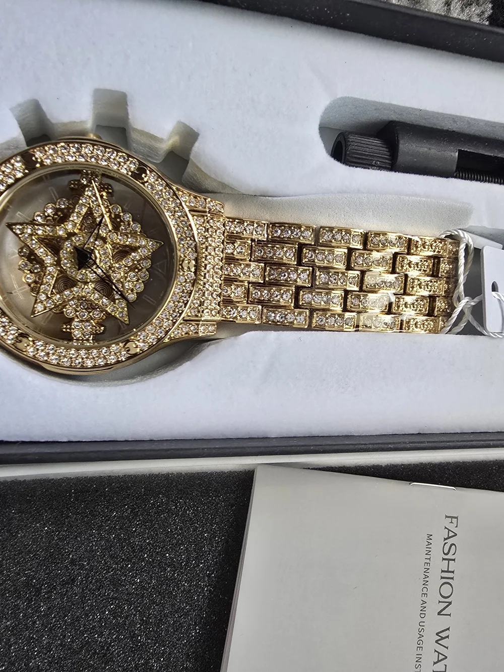Gold Crystal Star Dial men's Fashion Watch